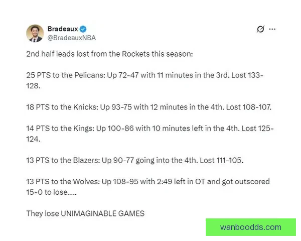 火箭惨遭耻辱败北火媒集体破防狂批成历史最痛失利